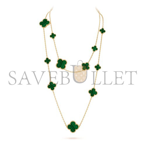 VAN CLEEF ARPELS MAGIC ALHAMBRA LONG NECKLACE, 16 MOTIFS - YELLOW GOLD, MALACHITE  VCARO2AF00