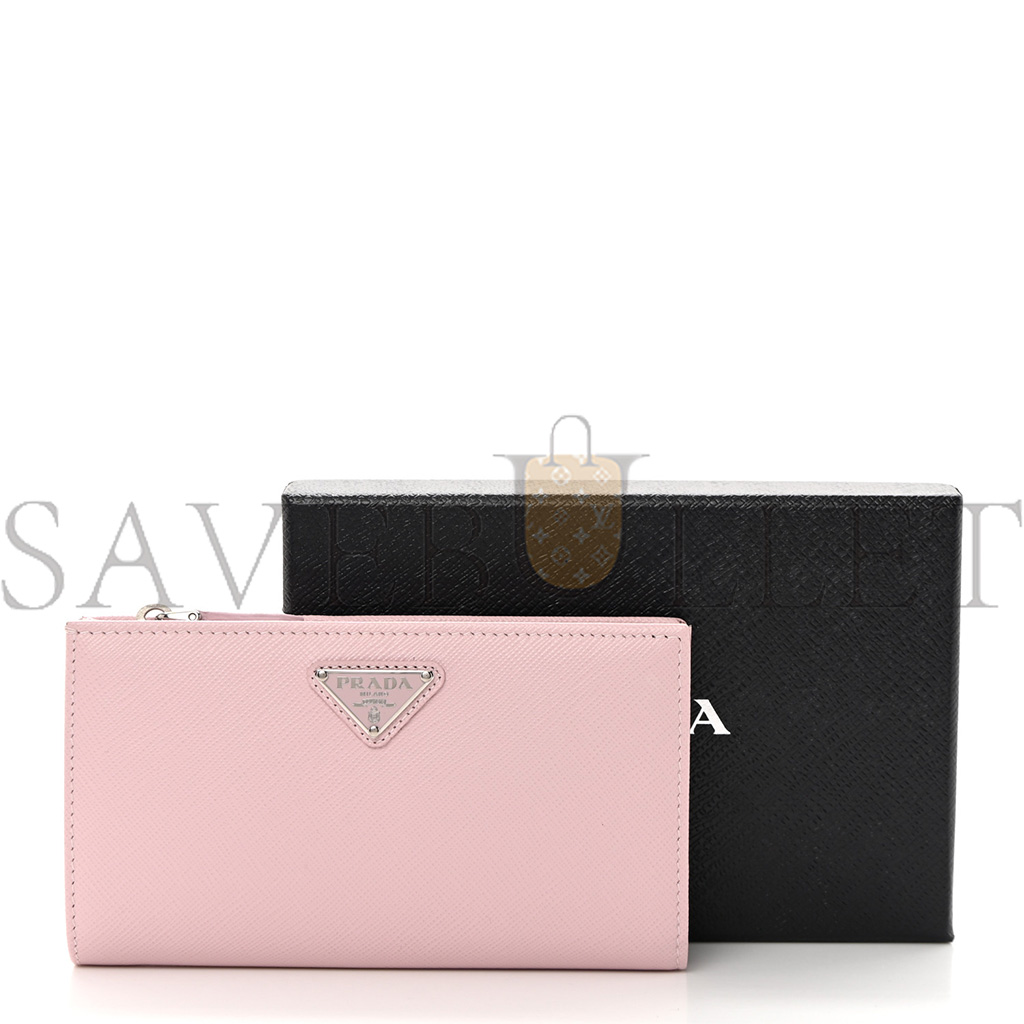 PRADA SAFFIANO TRIANGLE CONTINENTAL ZIP WALLET ALABASTER (16*9*2cm)