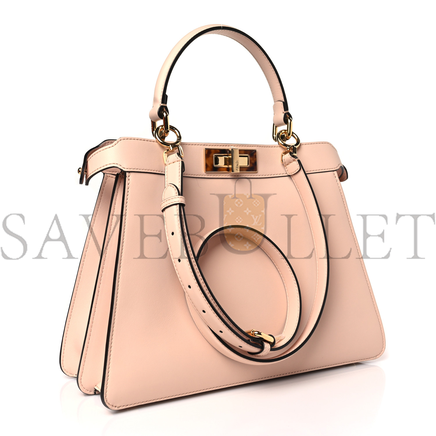 FENDI VITELLO SETA SHINY NAPPA PLEXIGLASS MEDIUM PEEKABOO I SEE U SATCHEL LIGHT ROSE (33*25*13cm)