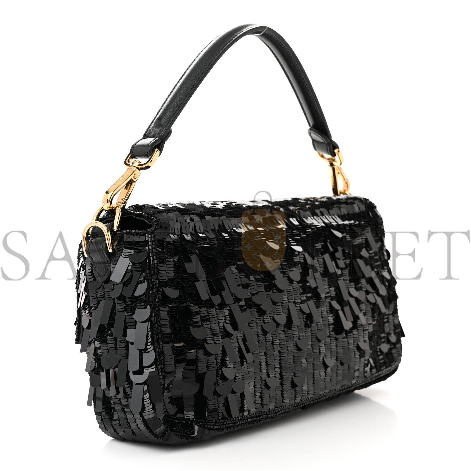 FENDI SEQUIN PAILLETTES SHINY NAPPA SEX AND THE CITY BAGUETTE BLACK (27*15*6cm)