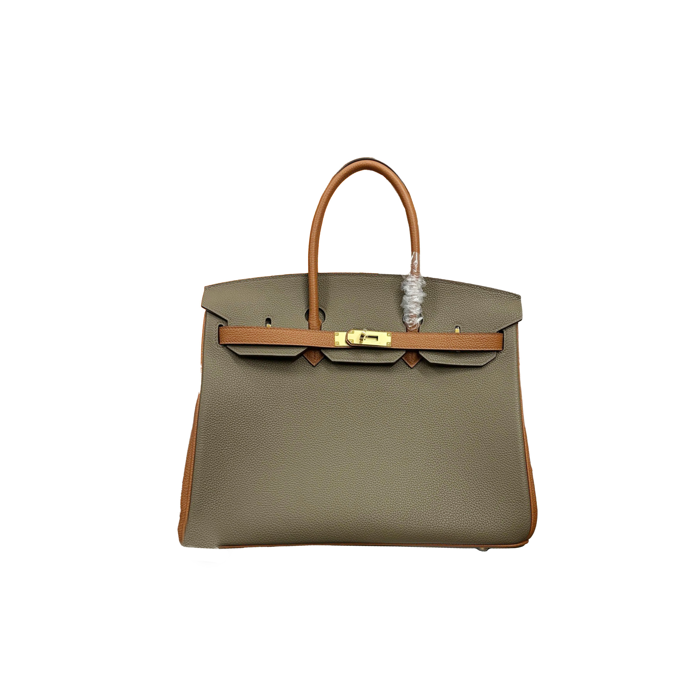 HERMES BIRKIN 35 CLEMENCE LEATHER ELEPHANT GREY WITH BROWN GOLD BUCKLE BK25C6EPGPO (35*25*18cm)