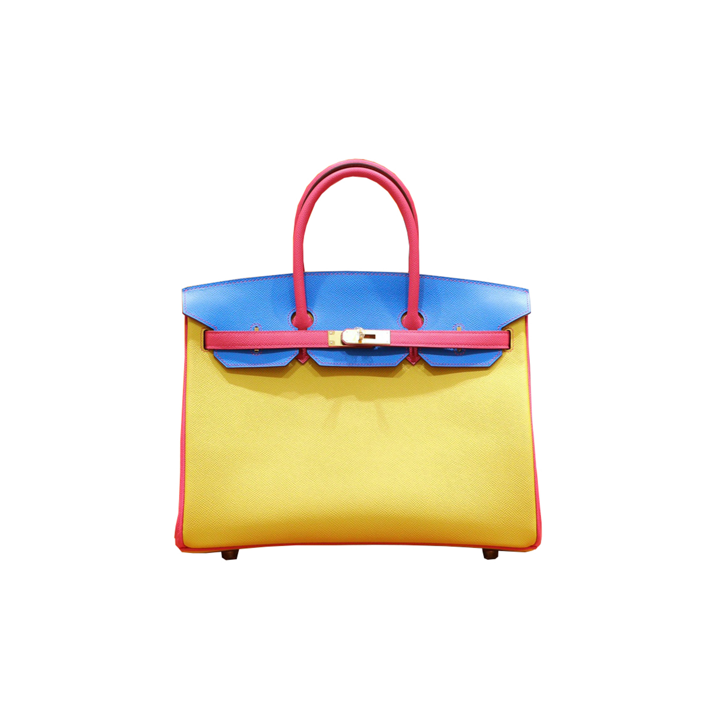 HERMES MASTER BIRKIN 30 TOGO LEATHER LEMON YELLOW HEAVEN BLUE PEACH PINK GOLD BUCKLE 5701559583 (30*23*15cm)