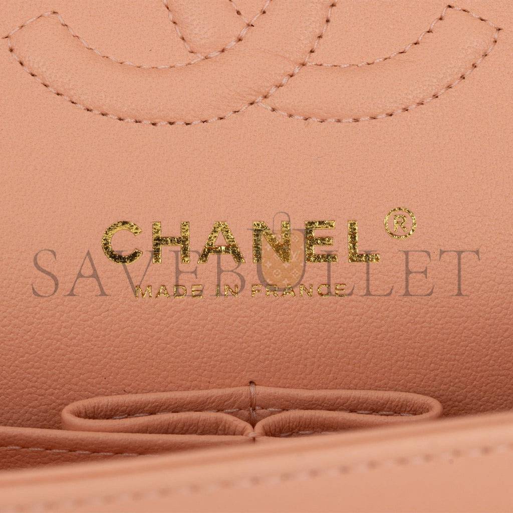 CHANEL SMALL CLASSIC DOUBLE FLAP PEACH LAMBSKIN LIGHT GOLD HARDWARE (23*13*6cm)