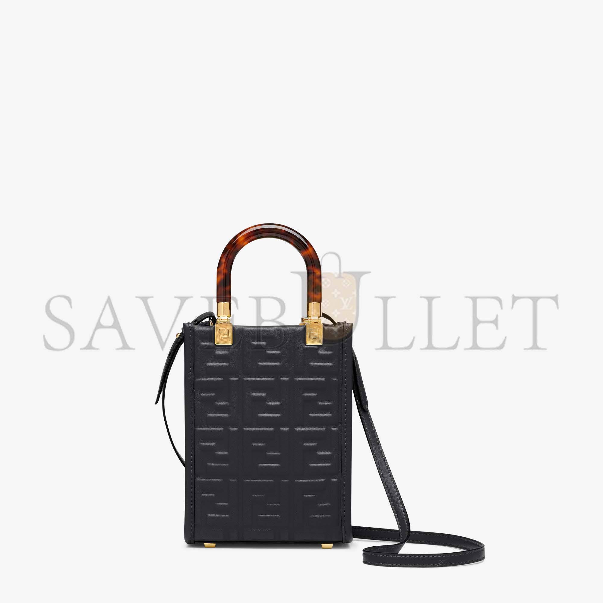 FENDI MINI SUNSHINE SHOPPER - BLACK LEATHER MINI BAG 8BS051AMCIF0KUR (18*13*6.5cm)