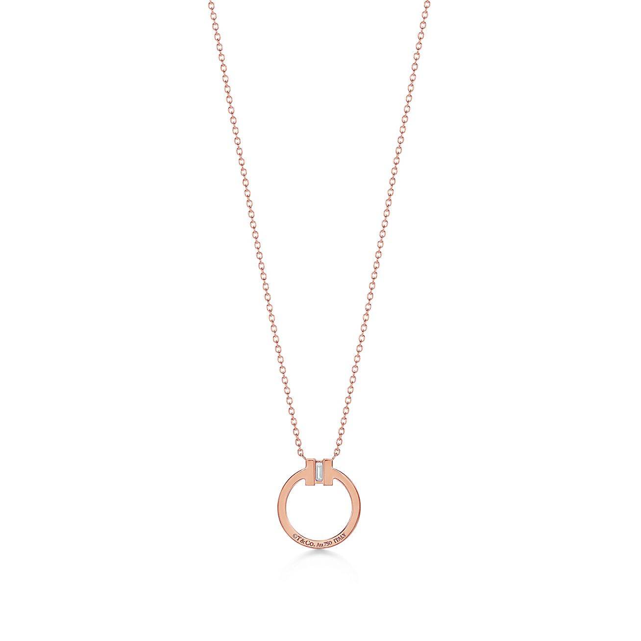 Tiffany T Diamond Pendant in 18k Rose Gold with a Baguette Diamond