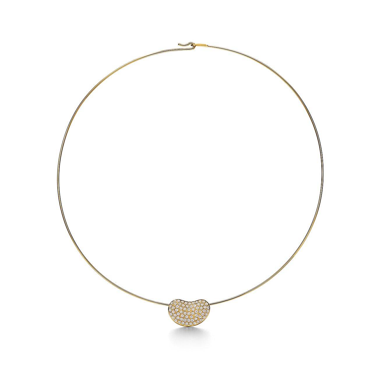 TIFFANY ELSA PERETTI® BEAN® DESIGN WIRE NECKLACE IN GOLD WITH PAVÉ DIAMONDS, 20 MM