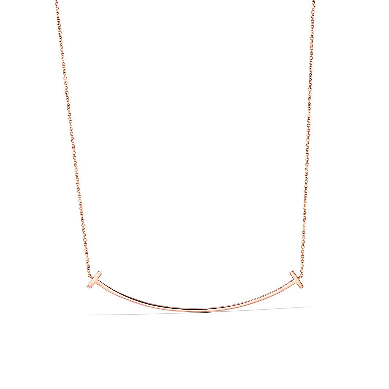 Tiffany T Smile Pendant in Rose Gold with Diamonds, Large