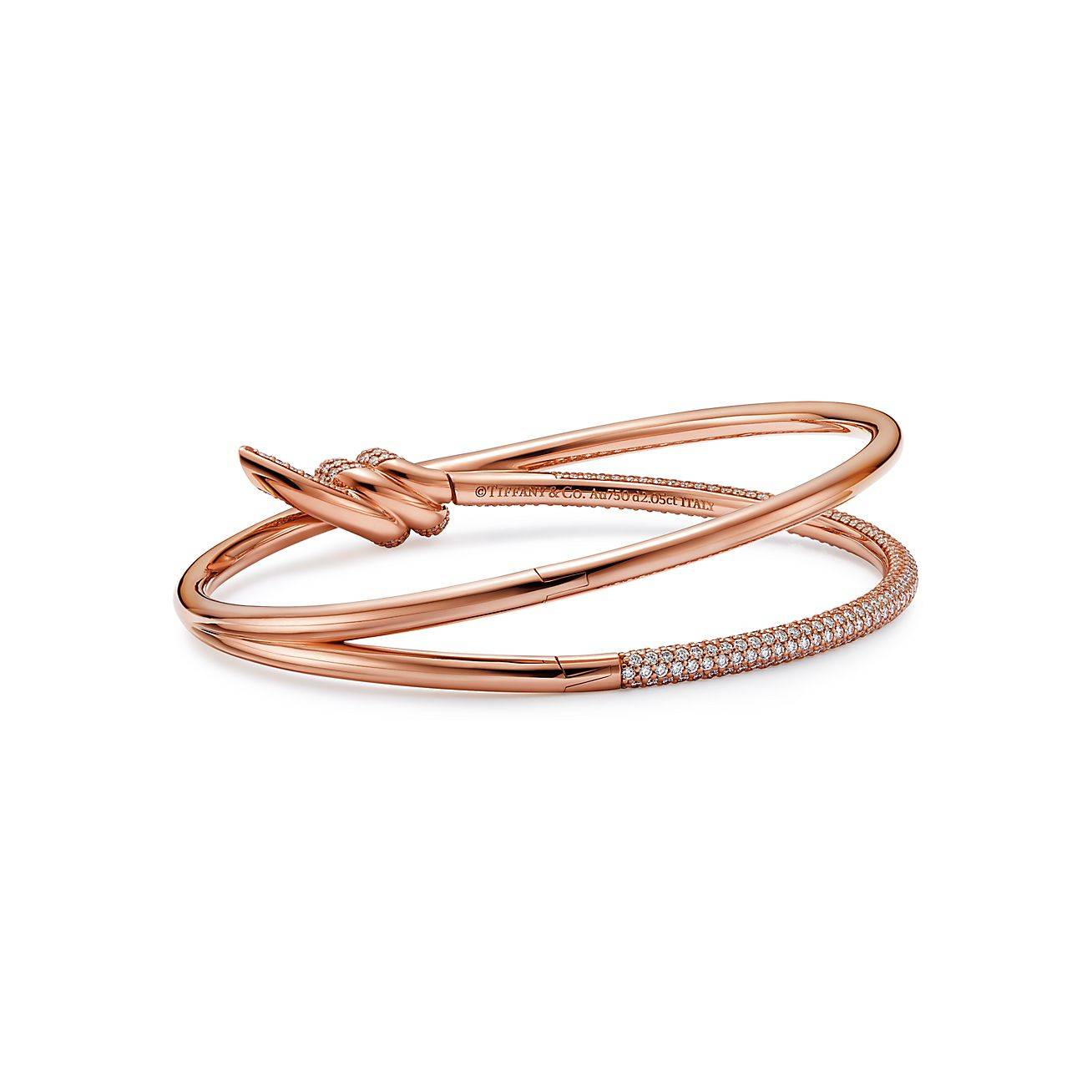 TIFFANY KNOT DOUBLE ROW HINGED BANGLE IN ROSE GOLD WITH DIAMONDS