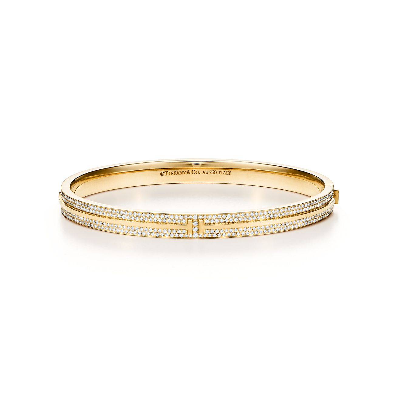 Tiffany T Pavé Diamond Hinged Bangle in 18k Gold