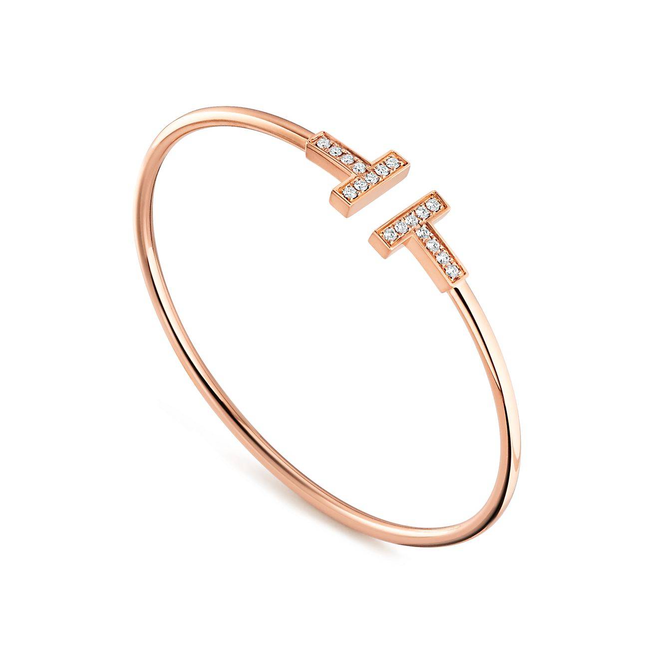 TIFFANY T WIRE BRACELET IN ROSE GOLD WITH DIAMONDS