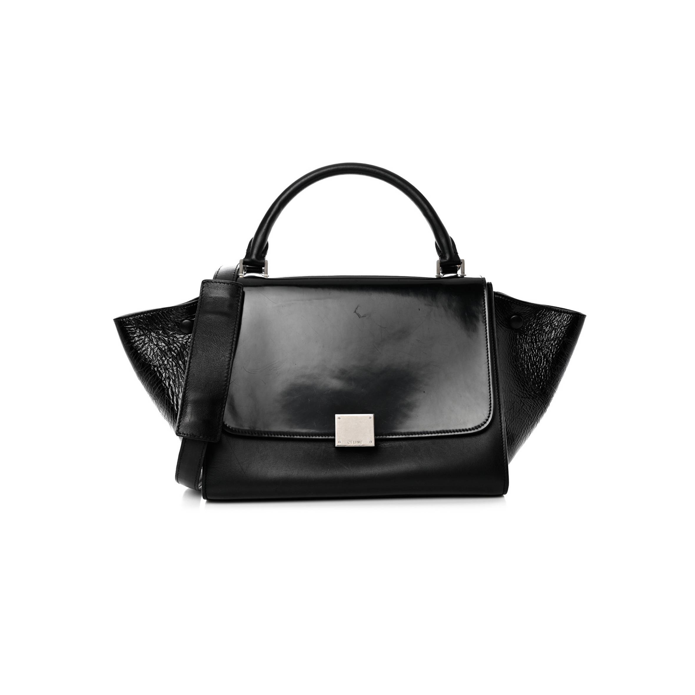 CELINE SHINY GOATSKIN SMALL TRAPEZE BLACK (27*23*17cm)