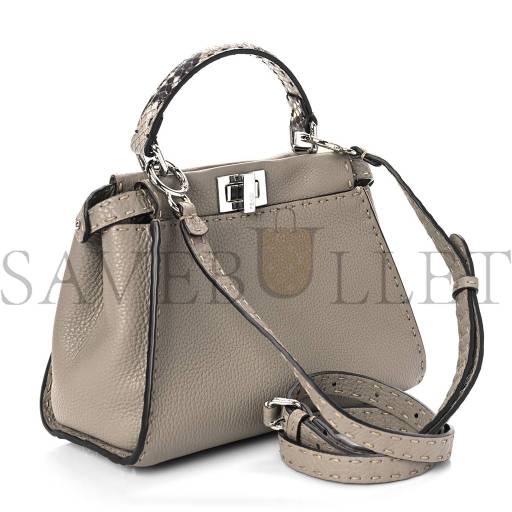 FENDI CUOIO ROMANO SNAKESKIN SELLERIA MINI PEEKABOO ICONIC SATCHEL CORDA WHITE (23*18*11cm)